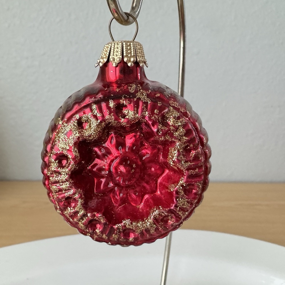 Vtg 3"‎ Red Star Glitter Glass MCM Xmas Tree Ornament Mercury Germany K Retro